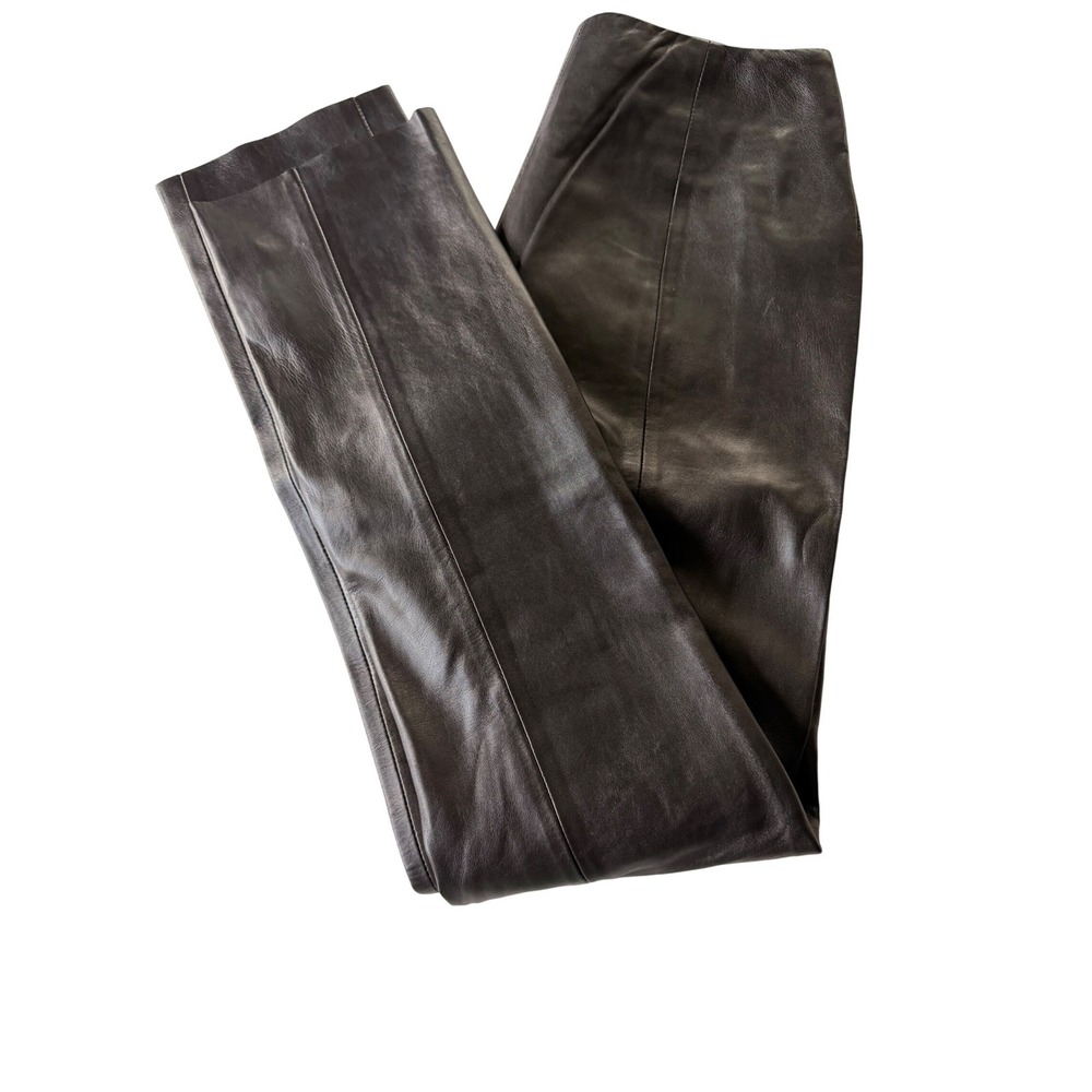 Margaret Godfrey Leather Pants 2 Black Vintage High Rise Straight Leg Side Zip